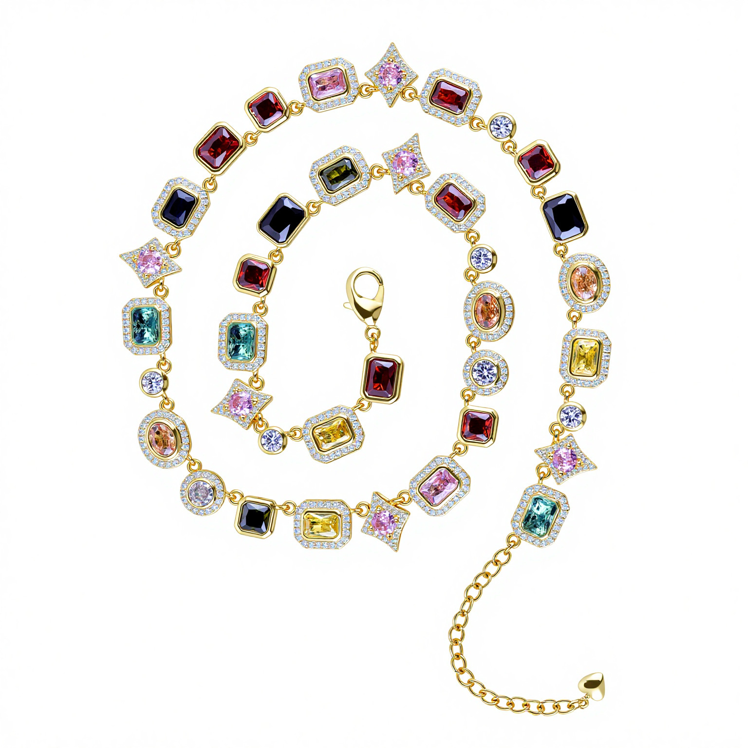 Colorful Gemstone Geometric Adjustable Women's Luxury Necklace Jewelry Hip Hop Dopamine Fashion Ins Diamond Embedded Light