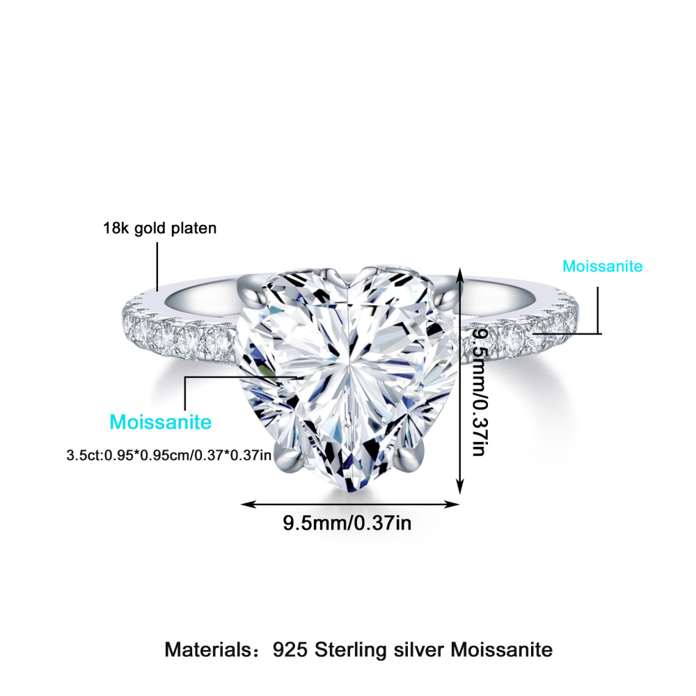 925 Sterling Silver Moissanite Geometric Rings GRA Certificate