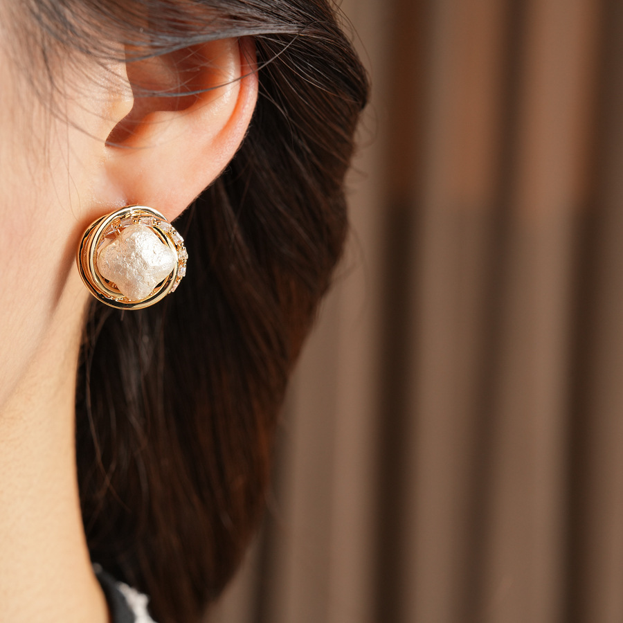 Silver Pin Zircon Cotton Bead Earrings Jewelry Accessories