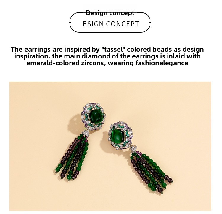 Retro Chinese Style Tassel Earrings 18K Gold Plated Emerald Handmade Beaded Fashion Personality Women's Jewelry Accessories