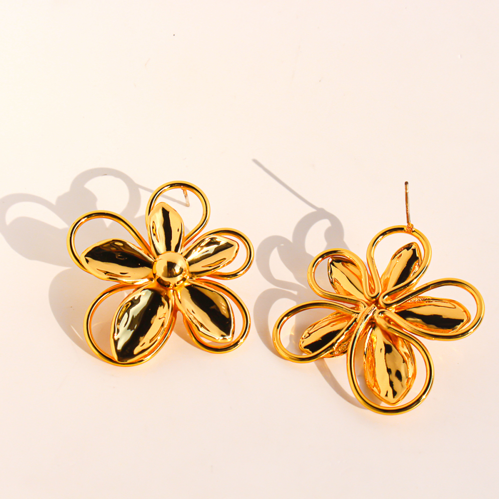 3D Hollow Large Flower Stud Earrings Artistic Line Petal Earrings Women's Accessories 1134 Geometric Hypoallergenic