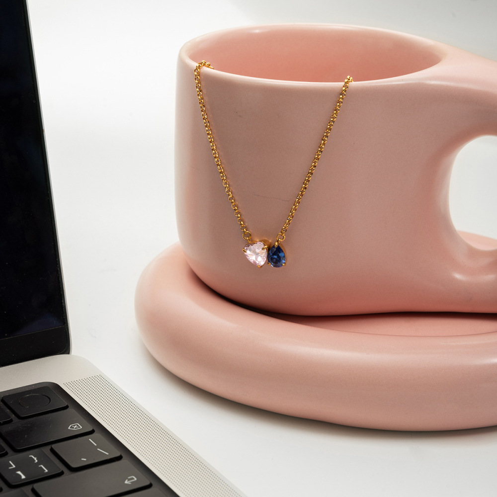 Classic Style 18K 304 Stainless Steel Zircon Vacuum Plating (Fired) Waterproof Non-Fading Elegant Fashion Heart Water Drop Pendant Necklace Accessories For Women  Jewelry Design