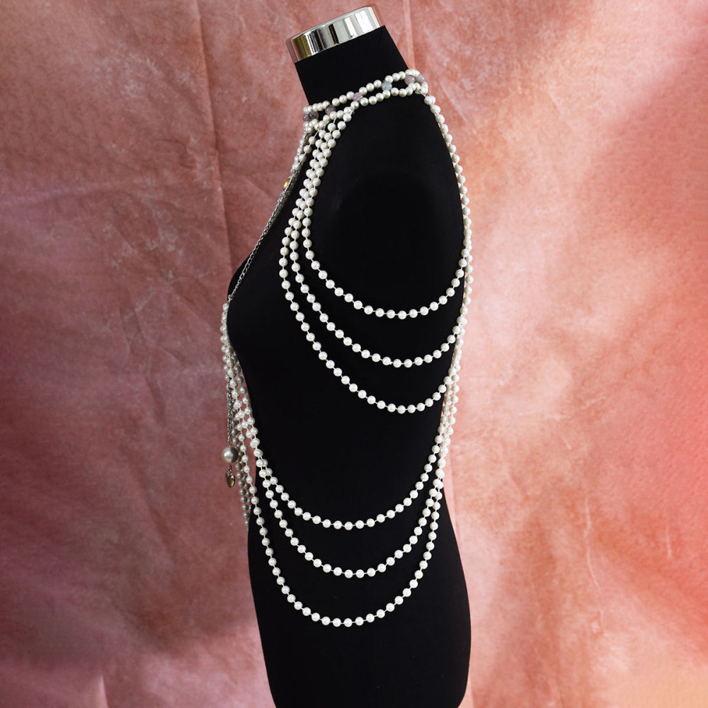Classic Long Pearl Dress With Heart Pendant Artificial Crystal Accessories Women's Party Banquet Body Chain Original Design