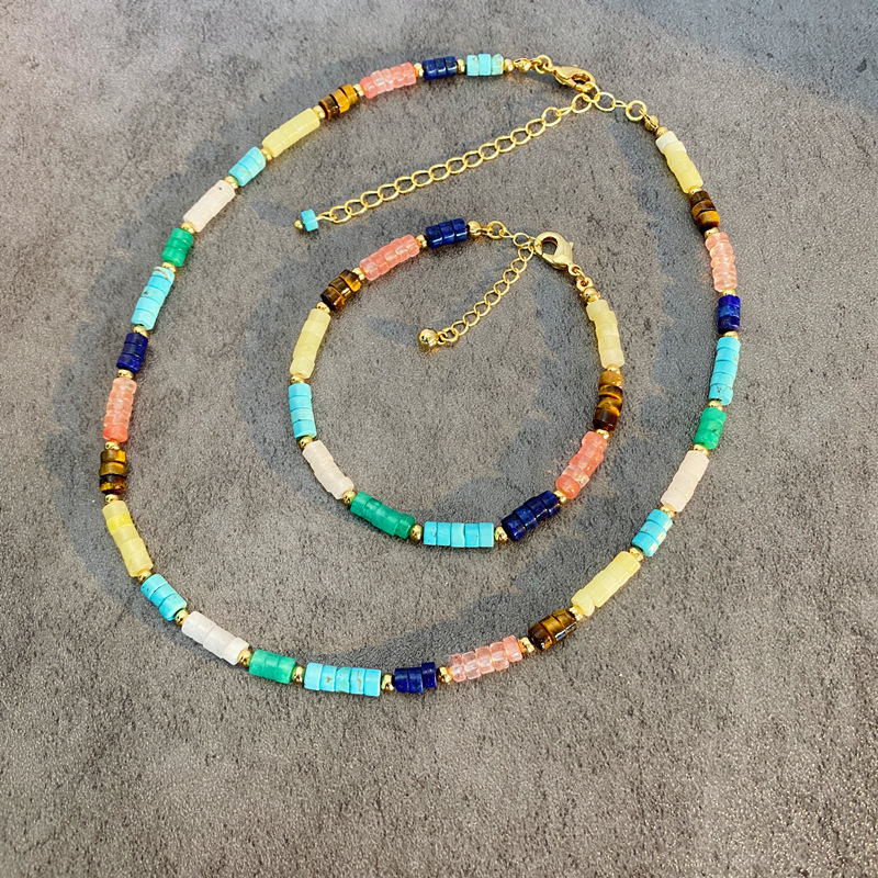 Colorful Candy Beads Necklace New Summer Fashion Natural Stone Lockbone Chain Geometric Pattern Jewelry Accessories For Women