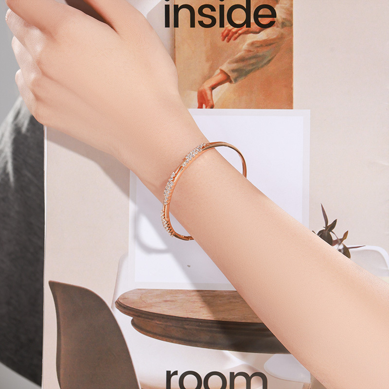 Elegant Double Row Zirconia Embedded Bracelet Classic Simple Stylish Daily Commute  Style Copper Alloy