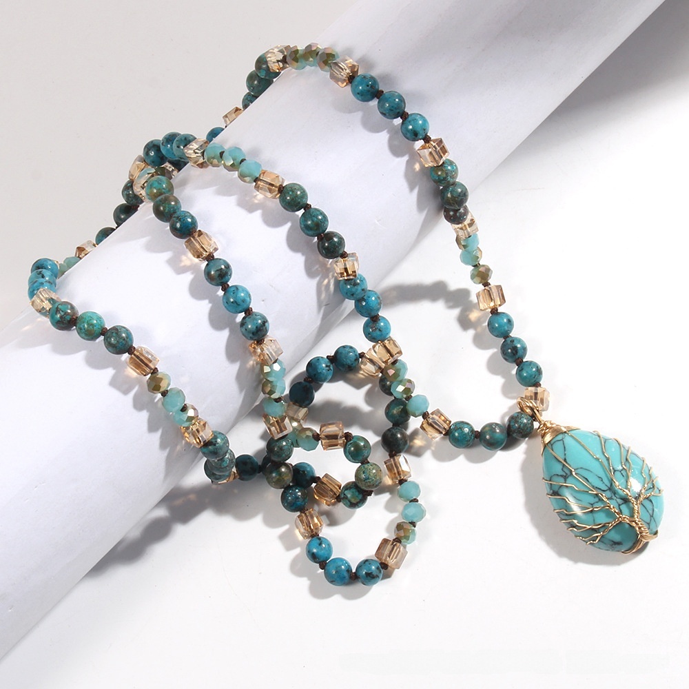 Constellation Water Drop Natural Stone Glass Bohemian Style Pendant Necklace Women's Jewelry Accessories