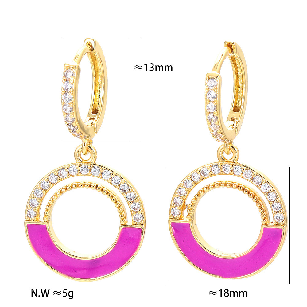 Wholesale Jewelry Zircon Round Pendant Color Copper Earrings Nihaojewelry