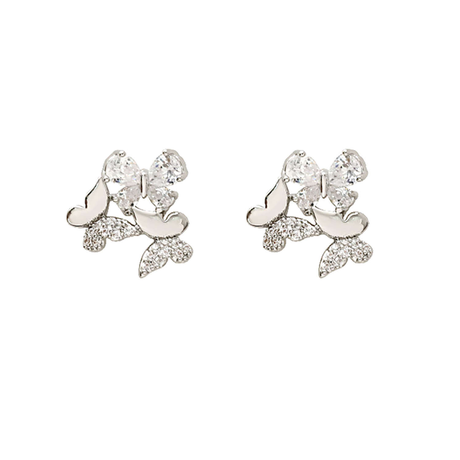 Exquisite Fashionable Super Shiny Zircon Three-Leaf Flower Earrings Personality Sweet Temperament Versatile Commute Ear Jewelry
