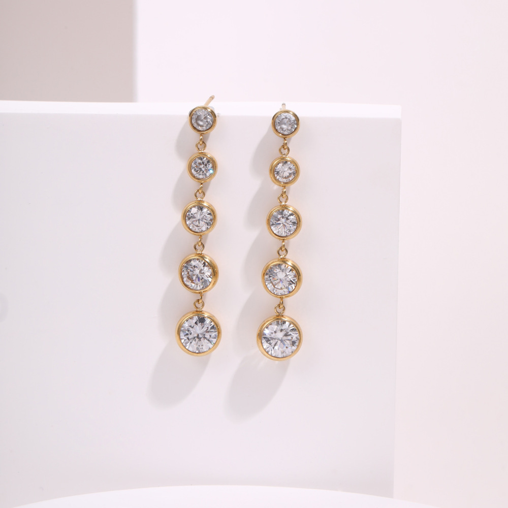 Zircon Series Luxury Stainless Steel Earrings Gold Plated 18K Elegant Geometric Pattern Women's Fashion Jewelry Accessories