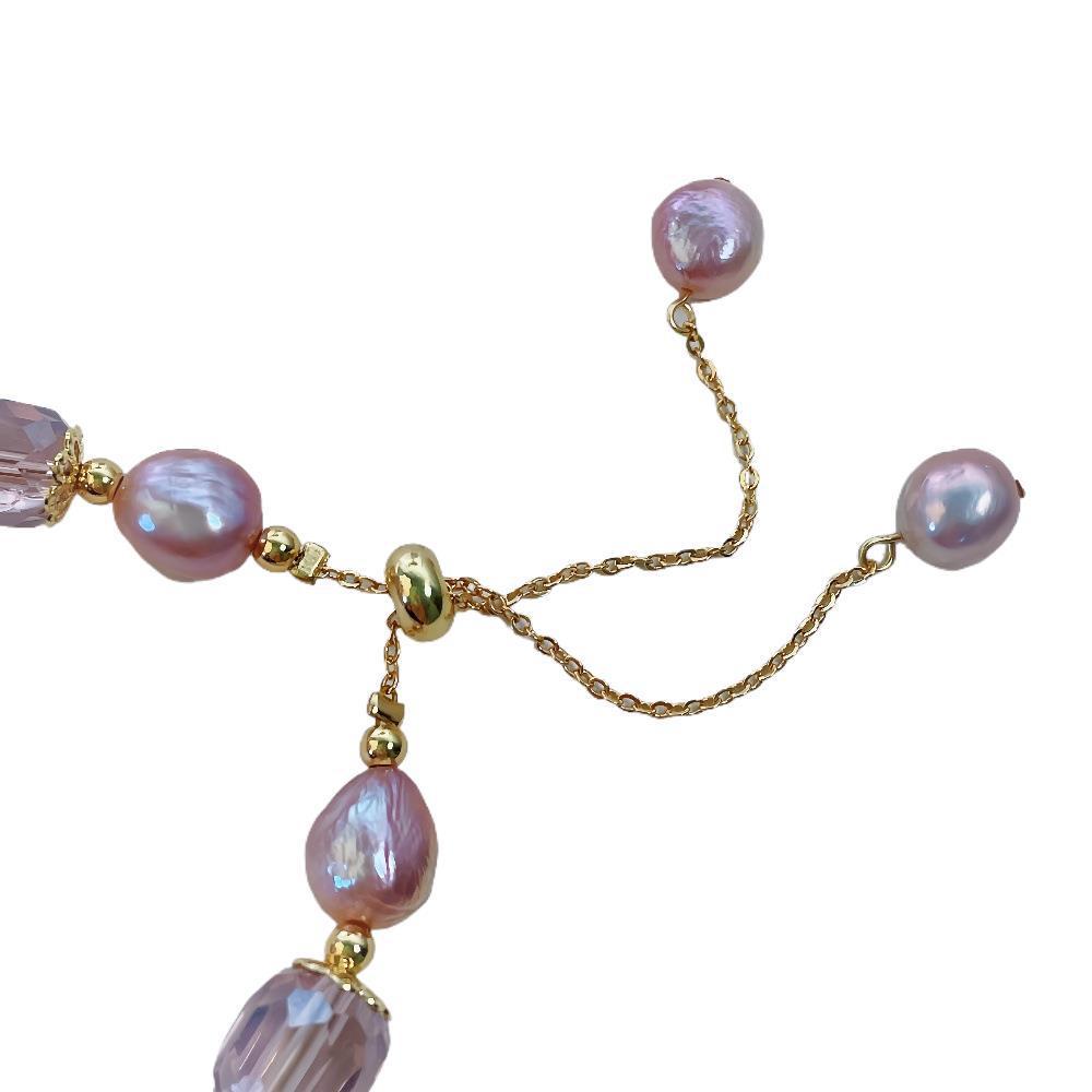 French Vintage Purple Quartz Pearl Bracelet Baroque Luxury Ins Niche Bracelet Best Friend Jewelry Pink And Purple Natural Pearl Accessories