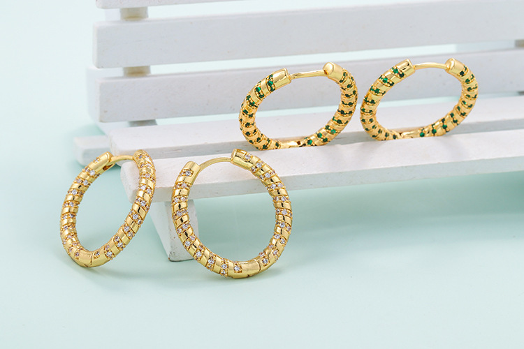 Fashion  Striped Circle Zircon Copper Earring
