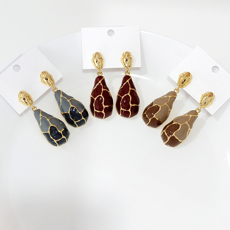 Fashionable Vintage Striped Drip Glaze Earrings For Women French Style Cracked Pattern Puzzle Drop Earrings Water Pattern Accessories