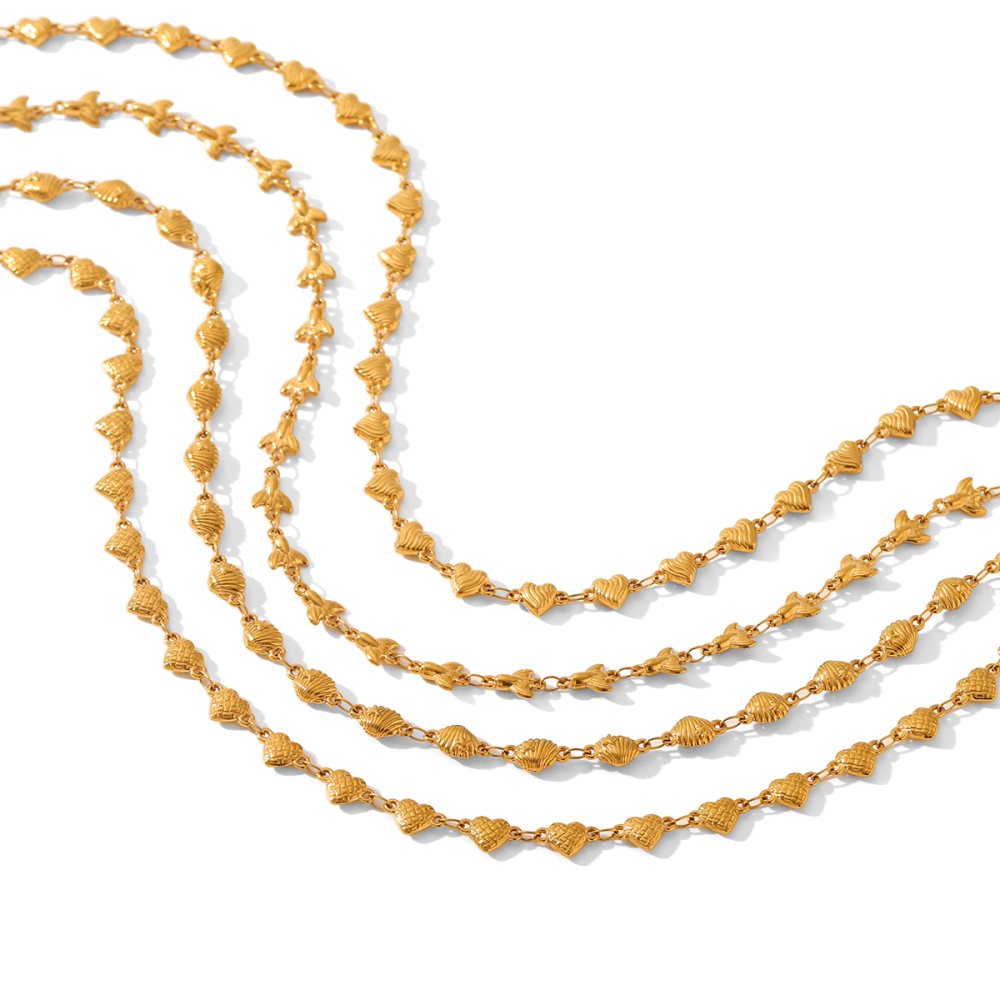 INS Style Stainless Steel Heart Necklace Non-Fading 18K Gold Shell Collarbone Chain Titanium Steel Jewelry  Accessories