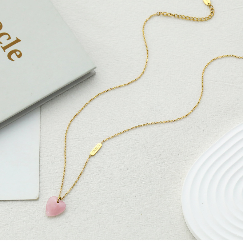 Wholesale Jewelry Fashion Heart Shape 304 Stainless Steel Natural Stone 18K Gold Plated Gold Plated Stainless Steel Necklaces