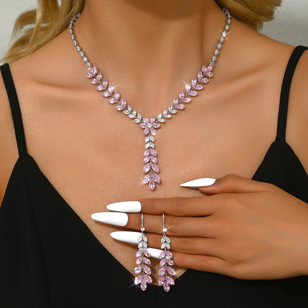 Fashionable Luxury Zircon Maize Tassel Earrings Necklace Bridal Set Elegant Choker Necklace Jewelry Accessories For Women