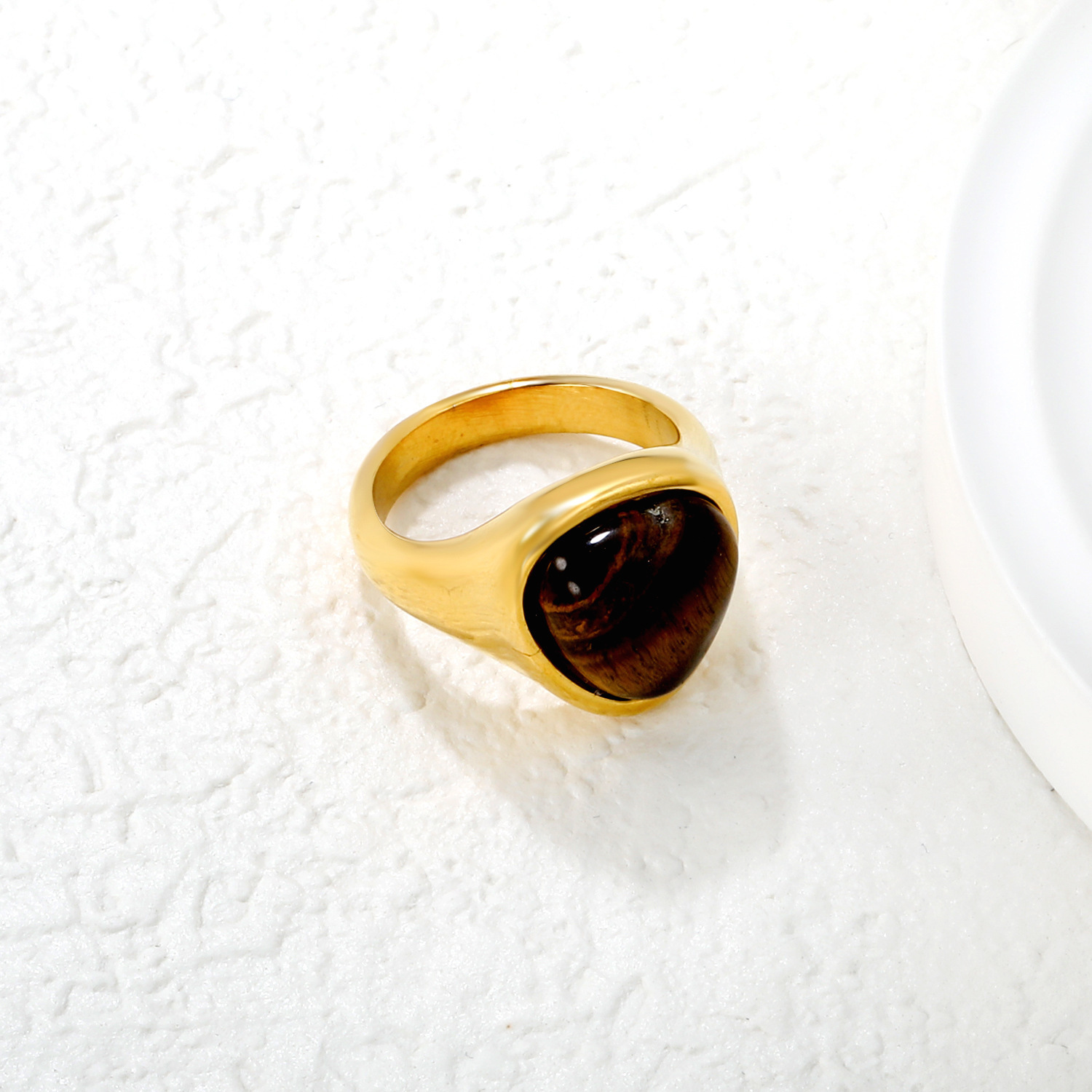 Elegant Tiger Eye Stone Ring Fashion 304 Stainless Steel Vintage Luxury Style Geometric Pattern Unisex High-End Sensual Ring