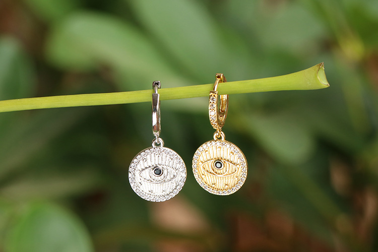 Fashion Micro-inlaid Zircon Eyes Round Brand Pendant Earrings Wholesale