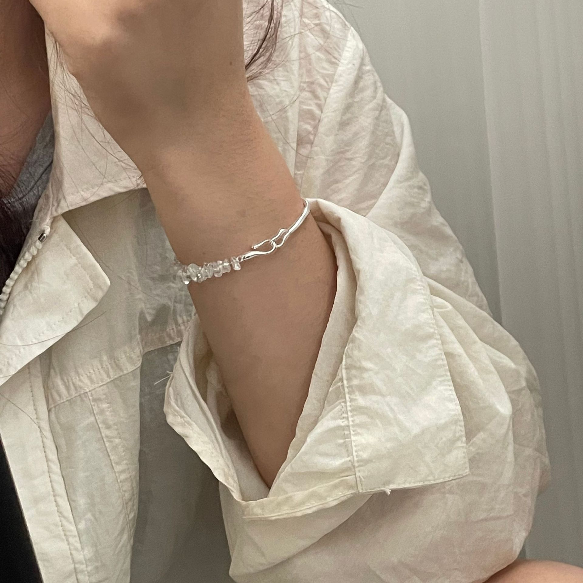 Seyna 925 Silver New Style Simple Fashion White Crystal Bracelet Geometric Pattern Irregular Electroplated Women's Jewelry