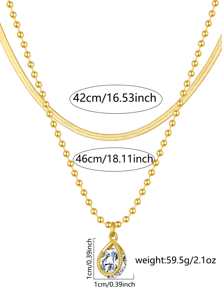 Gift Box Set/3 Pieces - Fashionable Simple Irregular Texture Cuban Paperclip Square Chain And Rectangular Inlaid Shiny Cubic Zirconia Pendant Necklace - 18K Gold Plated Jewelry Accessories Suitable For Women's Daily Wear