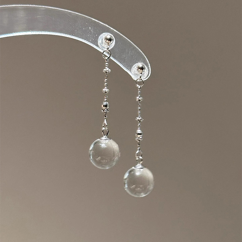 Elegant Long White Crystal Ball Pendant Round Bead Chain Earrings High-End Feelings Women's Fashion Jewelry Ear Decorations