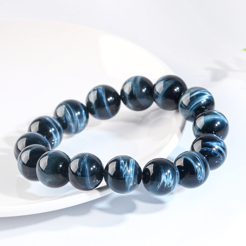 Natural Blue Tiger Eye Stone Bracelet High Quality Wood Chalcedony Lightning Pattern Simple Versatile Bracelet Donghai Gemstone