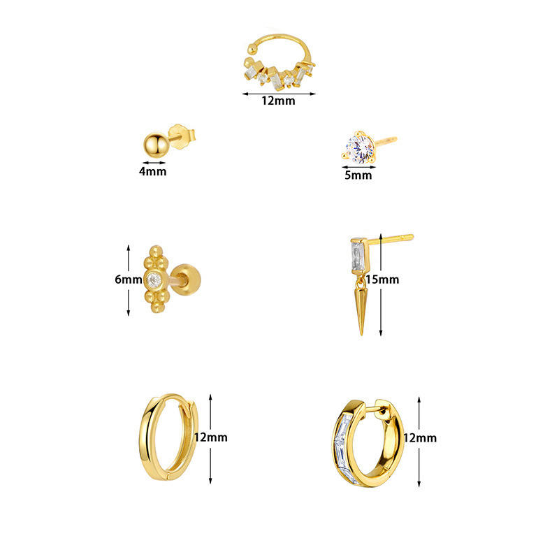 Minimalist Zircon Earrings Women's Set Simple Pierced Hoop Clip-on Earrings Jewelry Accessories