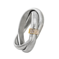 Ys857 Bracelet Double Ring Steel Color Gold Diamand