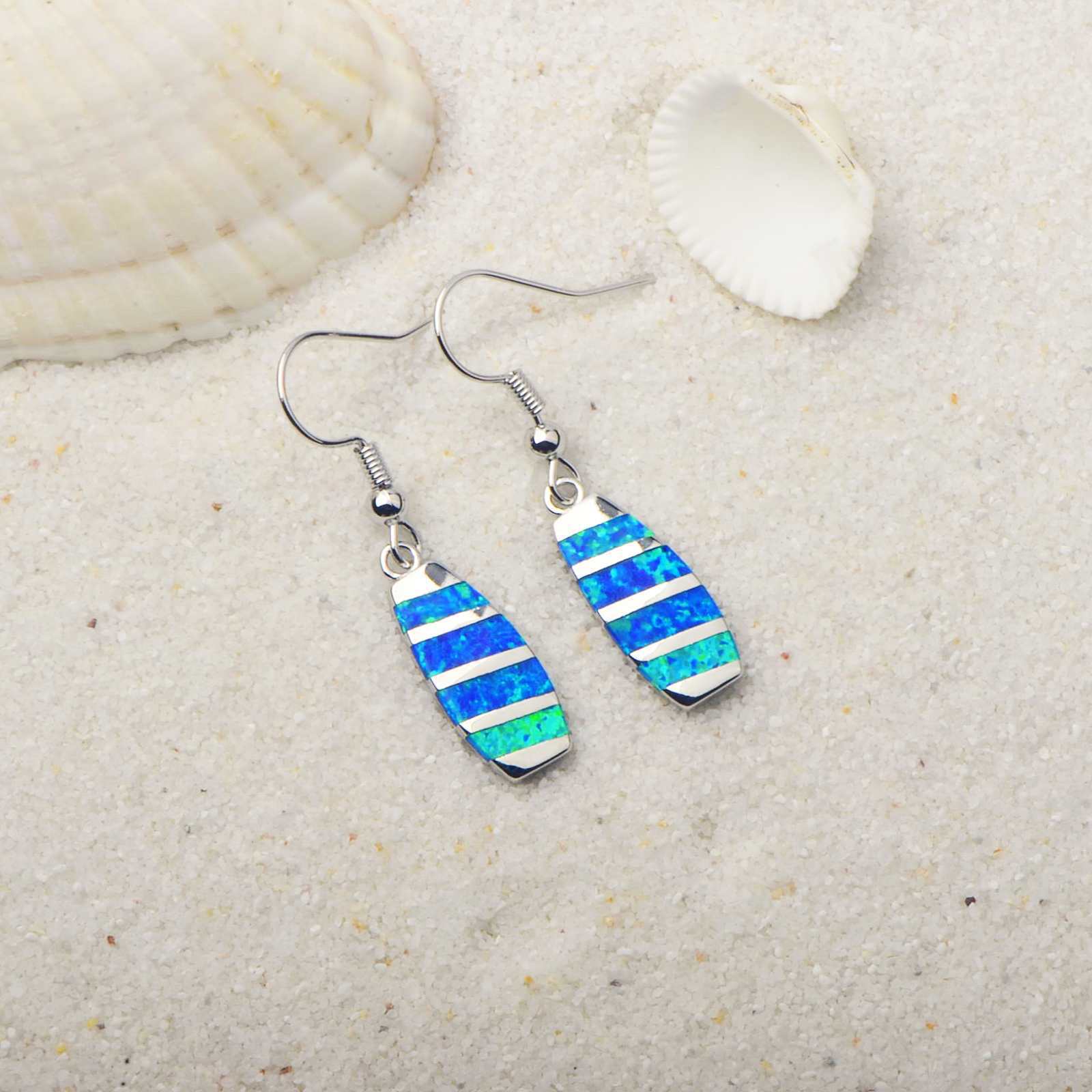 Colorful Women's Opal Long Rectangle Simple Style Jewelry Earrings Fashionable TikTok Ins European Style Jewelry Accessories