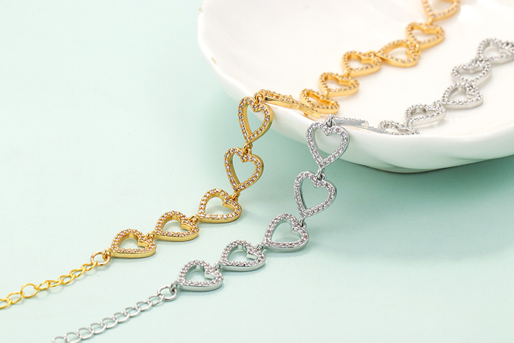 Fashion Geometric Heart Hollow Copper Zircon Lobster Buckle Bracelet