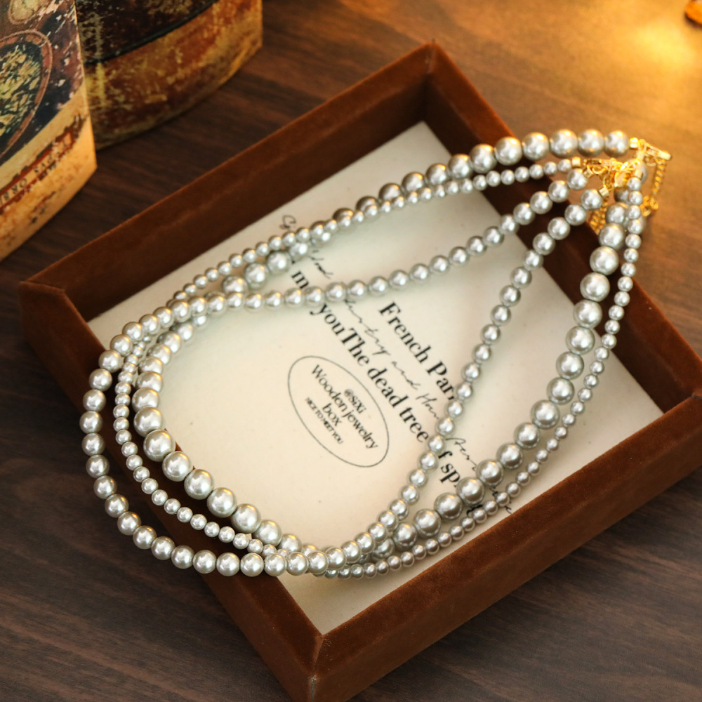 Gray Pearl Necklace For Women Celebrity Favorite Star Same As Schistosomiasis Big Stream Alloy And Copper Jewelry Accessories