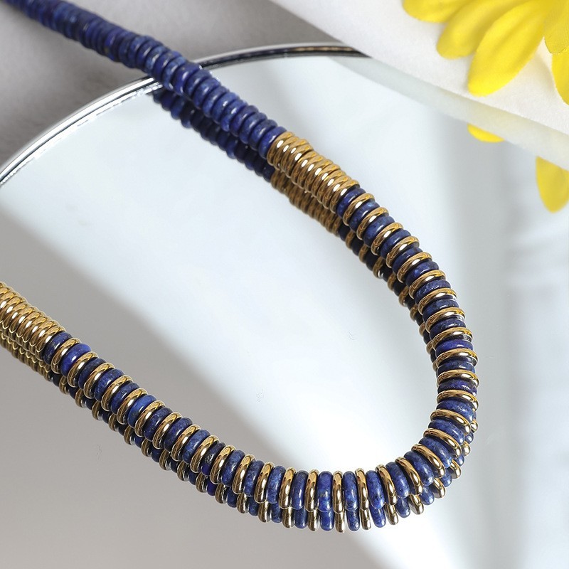 Chinoiserie Vintage Style Classic Style Round 18K Gold Plated Natural Stone Titanium Steel Wholesale Necklace