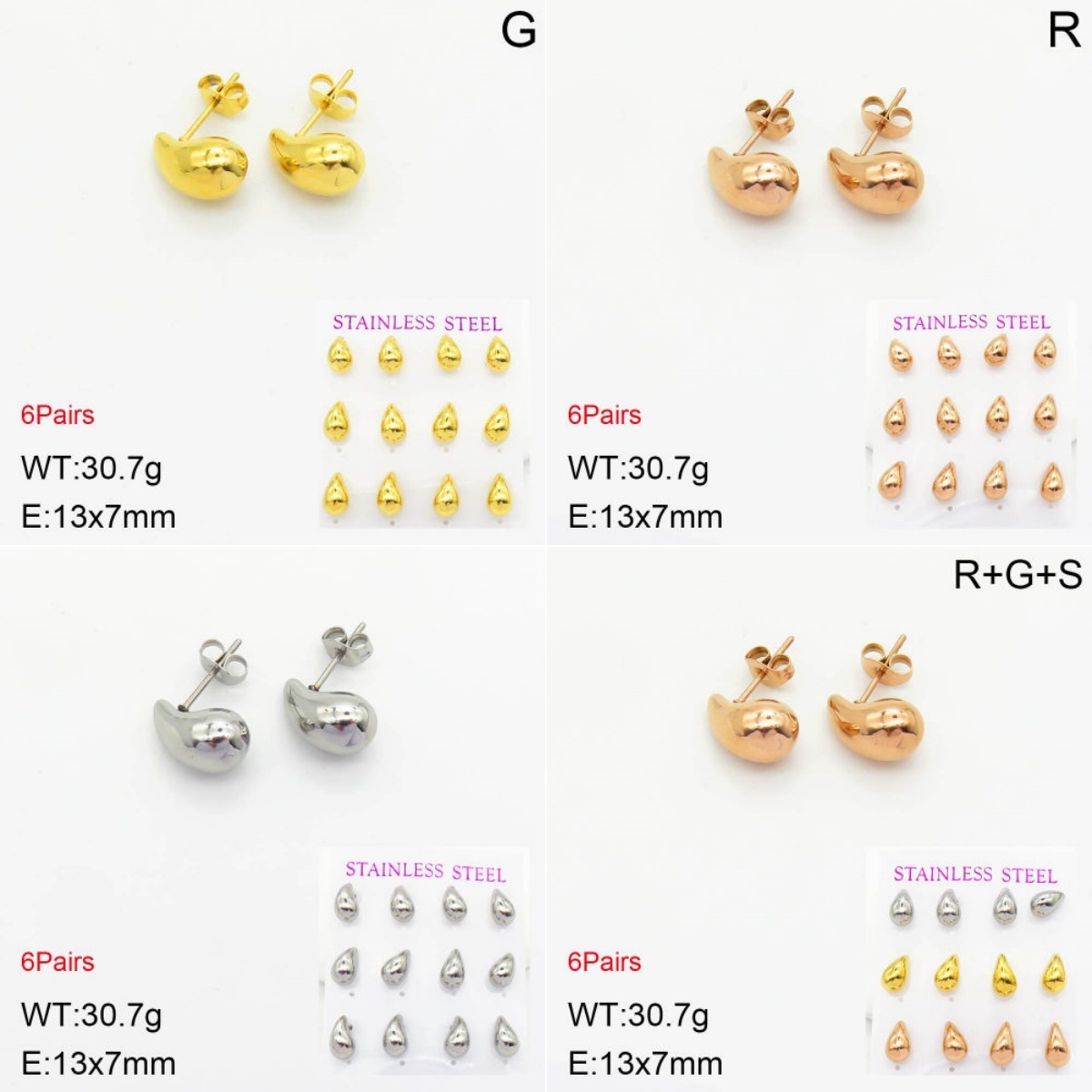 INS New  Fashion Titanium Steel Water Drop Ear Studs Women's 18K Gold Stainless Steel Water Element Earrings Earrings Niche Design High Earrings