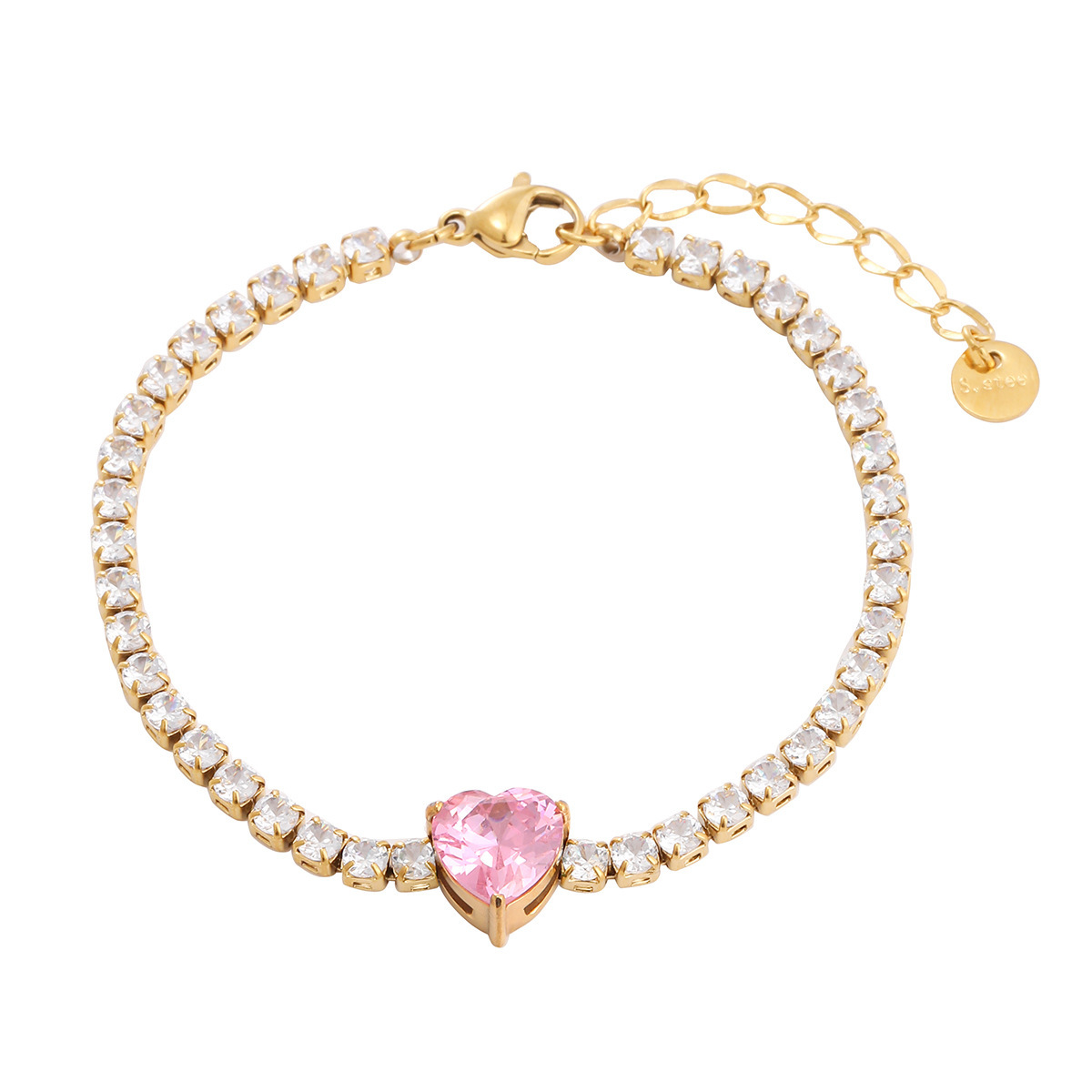 PVD Coated Real Gold Plated Heart Shape 304 Stainless Steel Simple Style Classic Style Waterproof Non Tarnish Bracelets