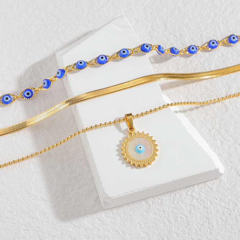 18K Gold Plated Long Necklace Stainless Steel Material Multi-layer Devil's Eye Sweater Chain Jewelry Accessories For Women