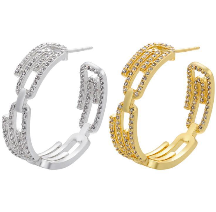 Wholesale Jewelry Zircon Paper Clip Hollow Copper Earrings Nihaojewelry