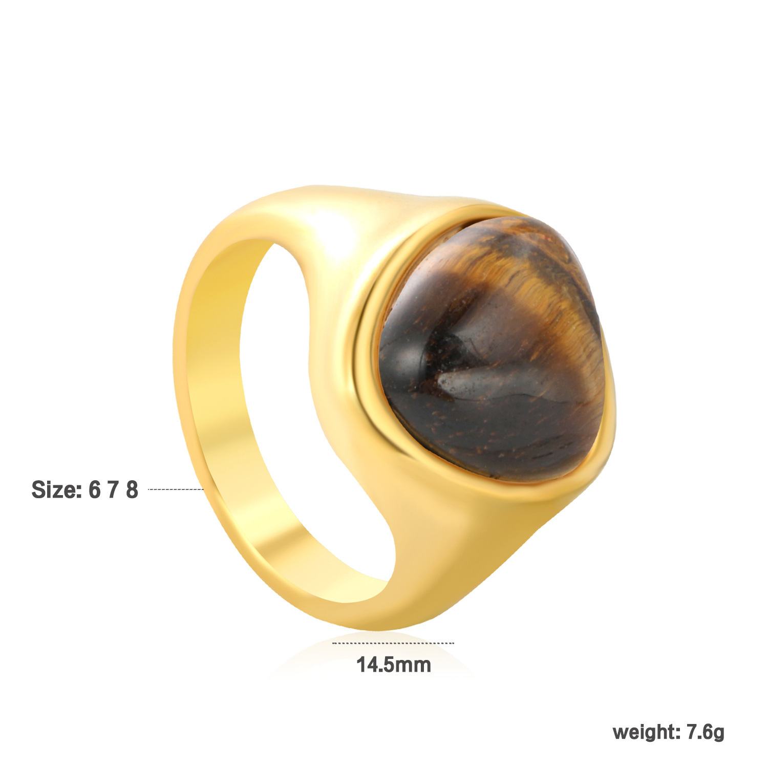 Elegant Tiger Eye Stone Ring Fashion 304 Stainless Steel Vintage Luxury Style Geometric Pattern Unisex High-End Sensual Ring