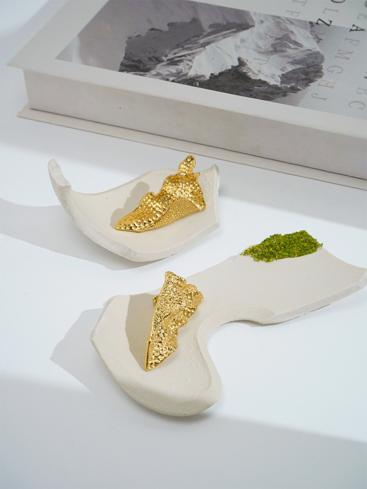 Foldable Titanium Steel Triangle Crease Earrings Plated 18K Gold  Style Daily Wear Jewelry Accessories