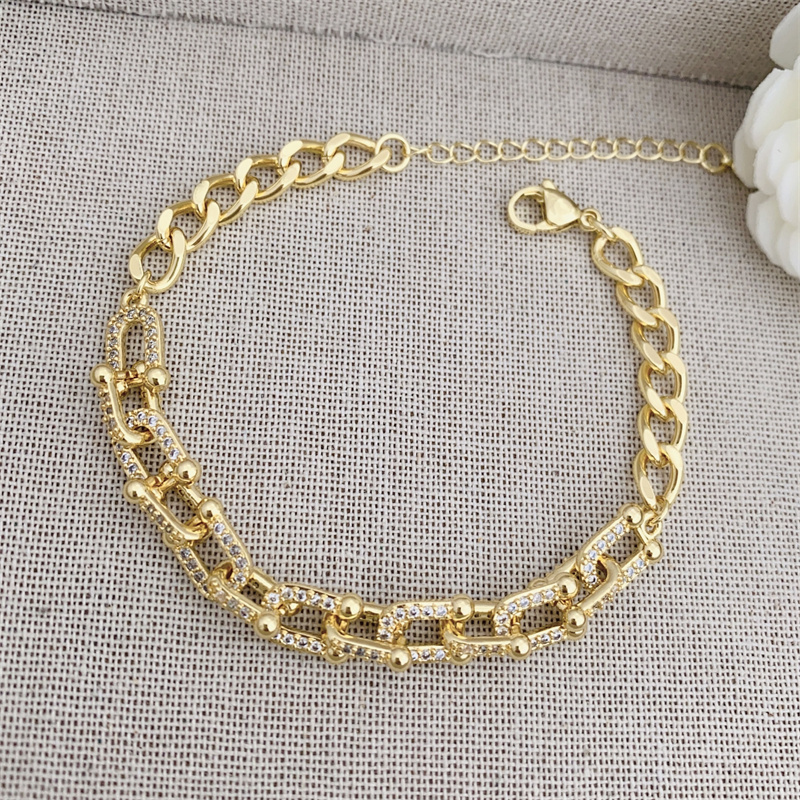 Classic Simple Copper Plated 18K Gold Zirconia Necklace Bracelet Set Adjustable Fashionable Unisex Daily Wear Gift Suitable