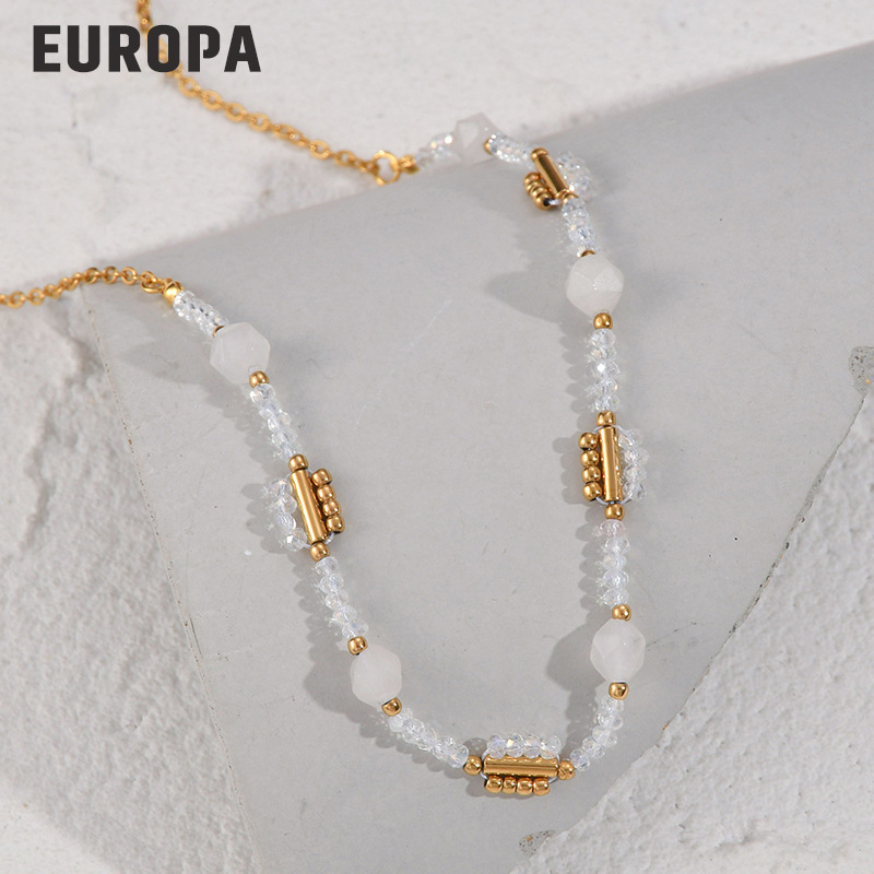 Colorful Titanium Steel Beaded Necklace For Women Non-Fading Versatile High-End Clavicle Chain Jewelry Geometric Pattern Round Design