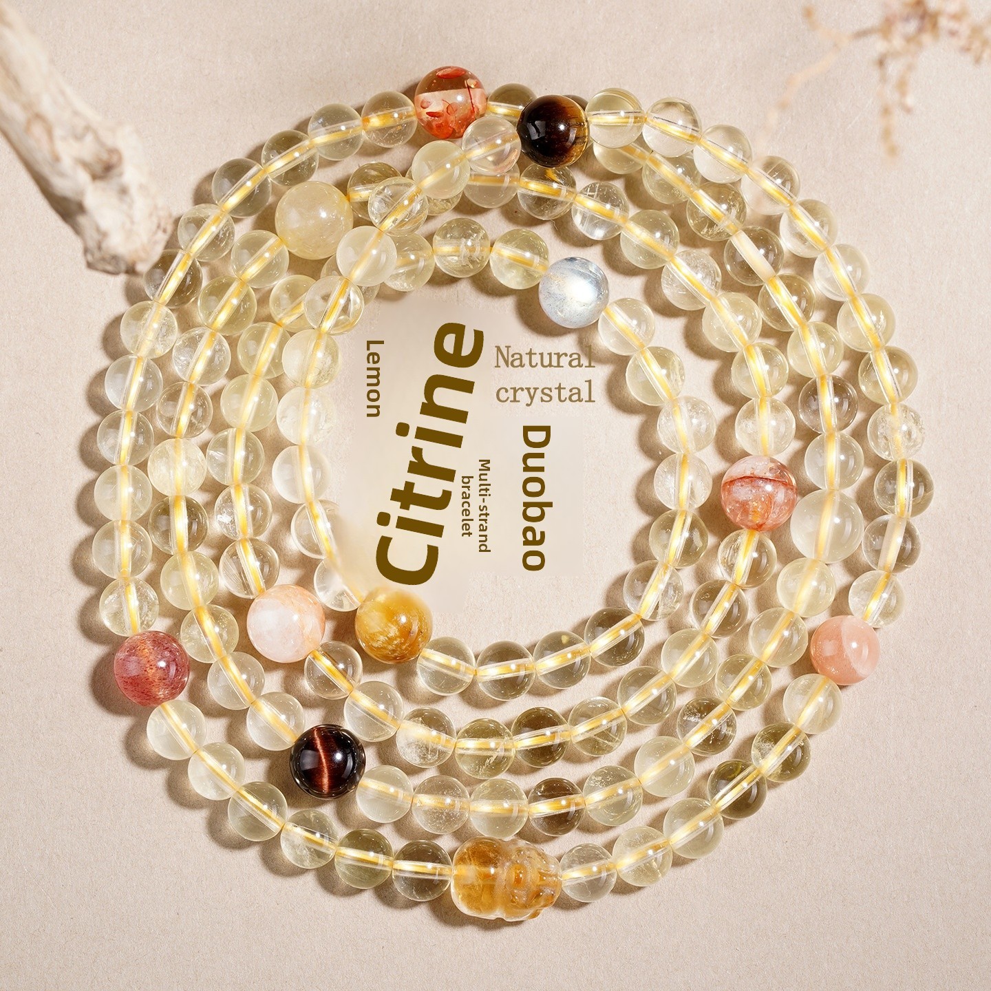 Natural Lemon Yellow Crystal Bracelet Multi-layered Fashion Original Hair Color Women's Style Hand Chain Geometric Pattern