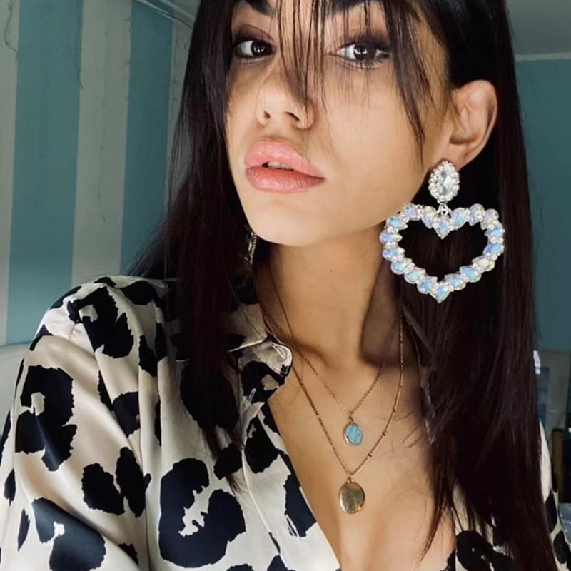 Large Hoop Earrings Heart-shaped Full Diamond Women's Jewelry Accessories