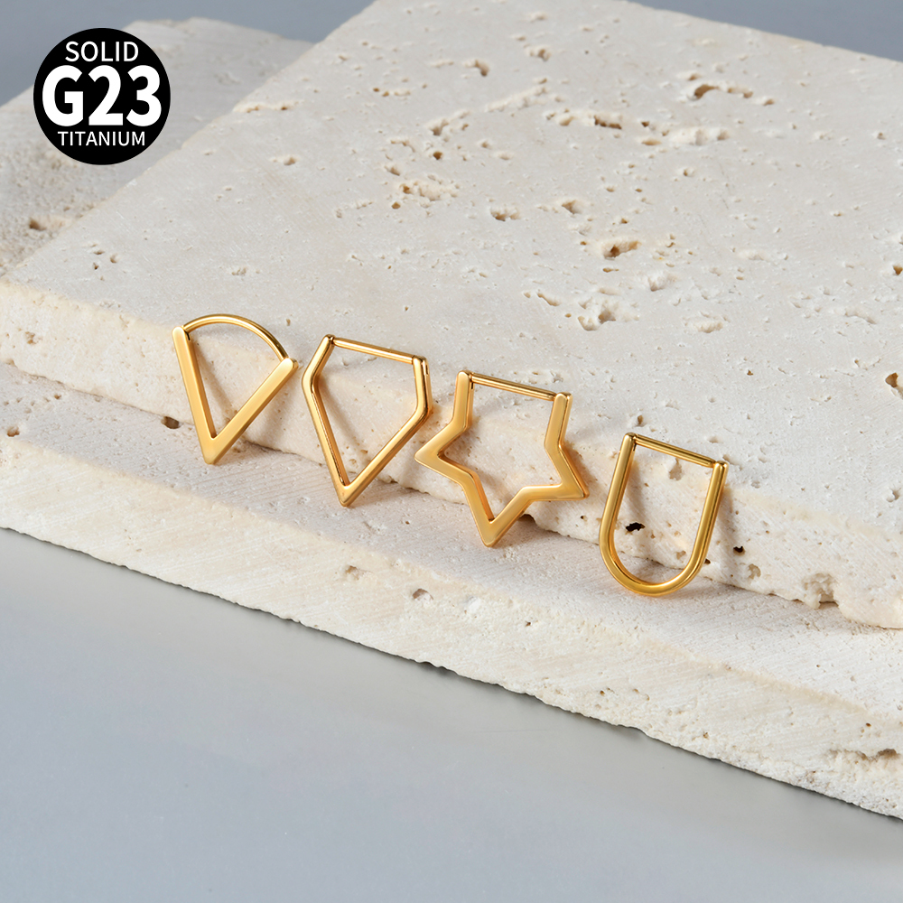 G23 Titanium Geometric Five-Star Earrings Split Ring U-Shaped V-Shaped Trendy Accessories Diamond Gold Split Ring Nose Ring Piercing Jewelry 18G
