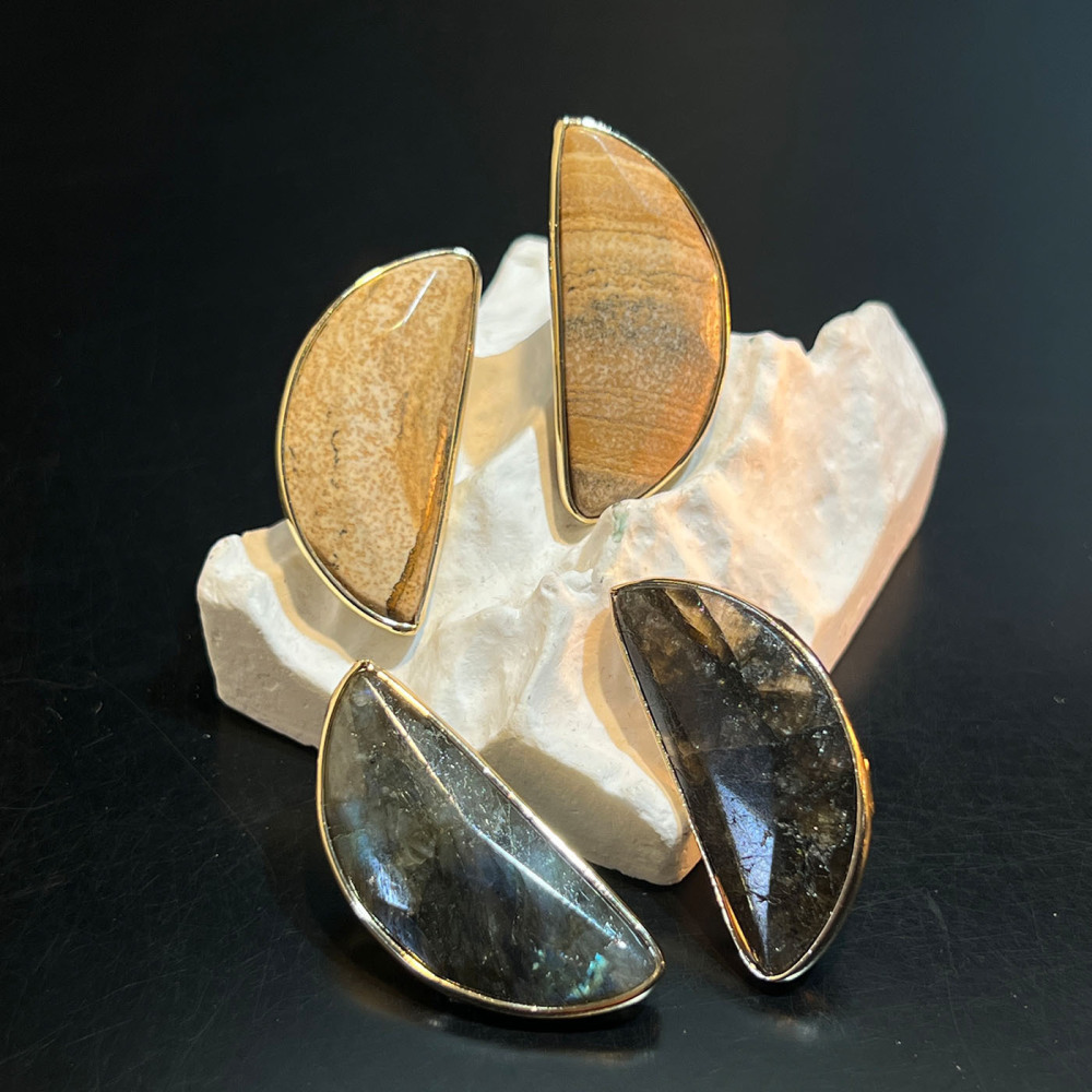 Natural Stone Hair Flashing Semi-Circular Cut Fashionable S925 Silver Earrings Vintage Craftsmanship Women's Jewelry Accessories