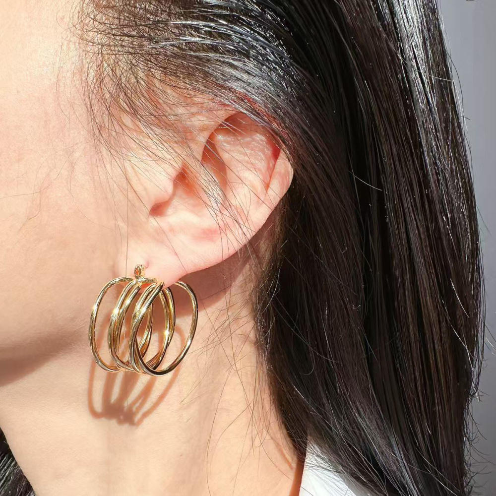 New Dongdaemun Fashionable Multi-Circle Line Round Hoop Earrings For Women Fashion Hollow Geometric Earrings Accessories 1109 Nordic Style
