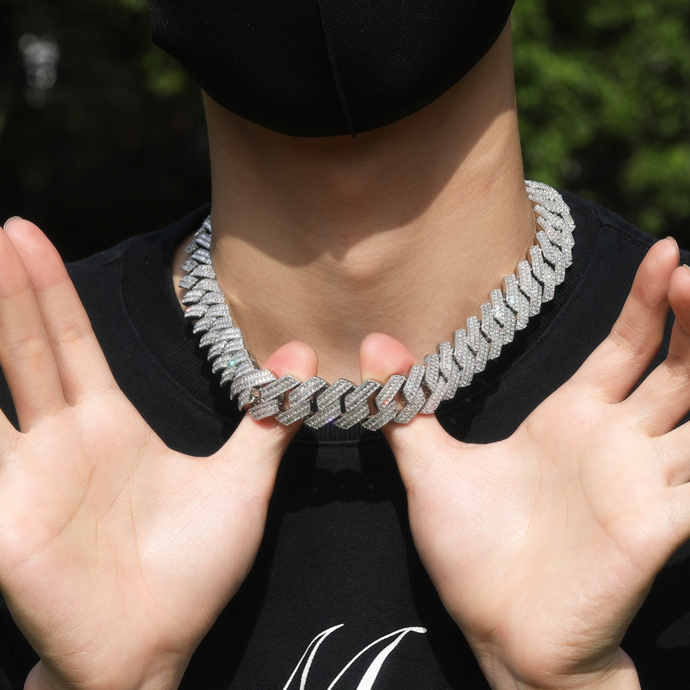 Men's Hip-Hop Necklace Double Row Zircon Fashion Domineering Flip Clasp Luxury Trendy Brand Geometric Pattern Color-Block Alloy Jewelry