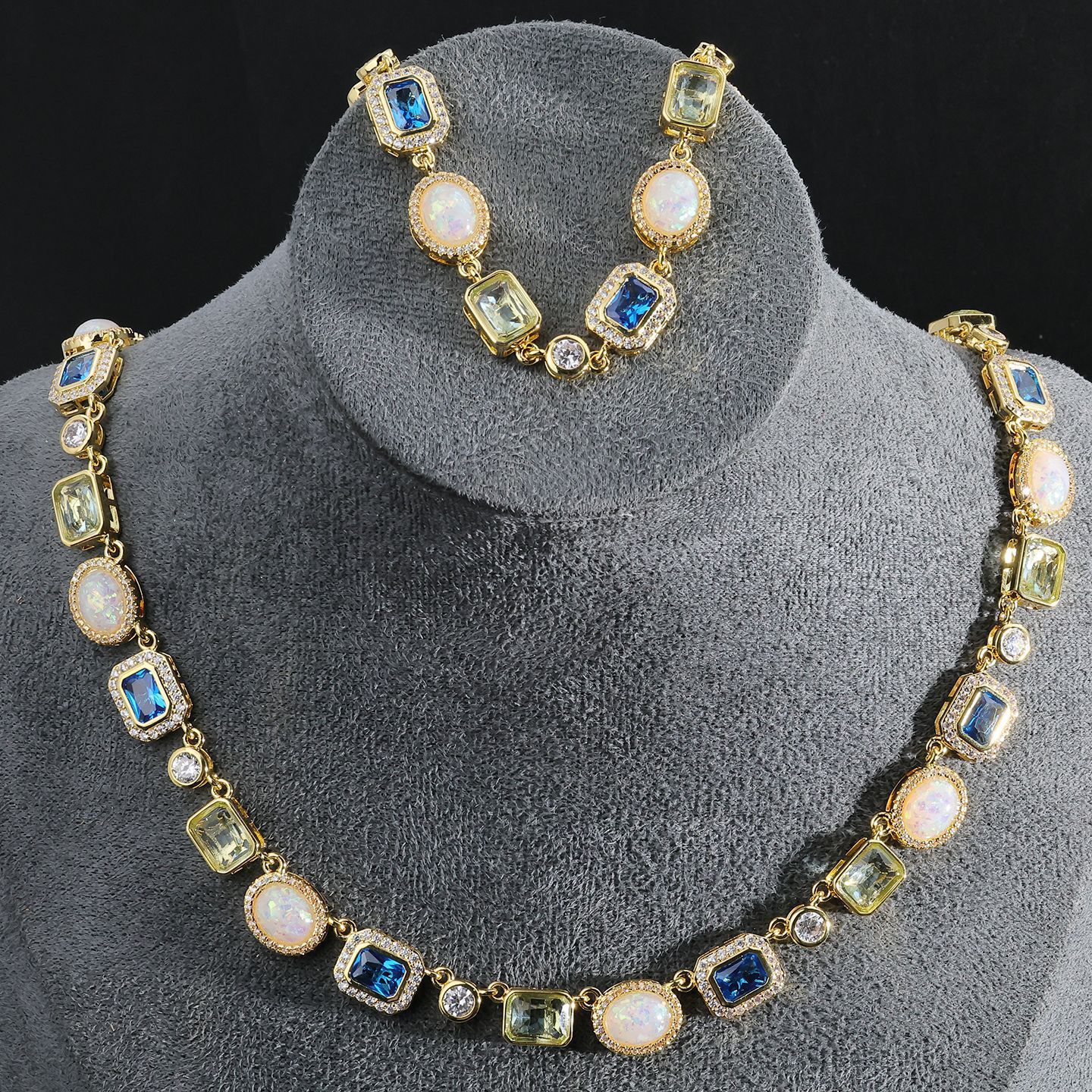 Colorful Gemstone Necklace Women's Fashion Jewelry Zircon Accessory Hip Hop Style Pendant Clavicle Chain Luxury Sensation