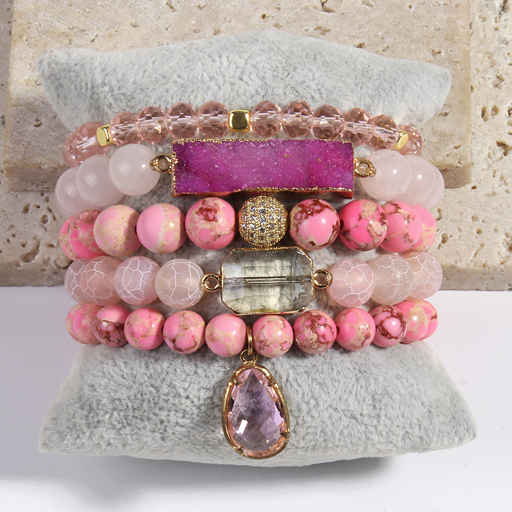 Simple Style Classic Style Geometric Natural Stone Beaded Chain Bracelets In Bulk