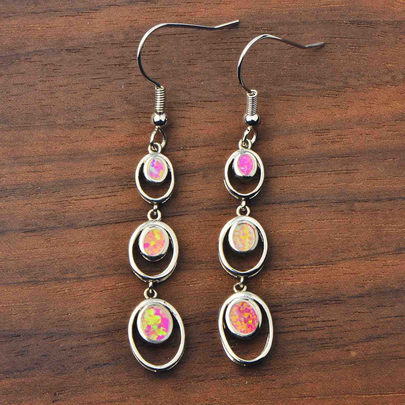 Simple Round Opal Dangle Earrings  Style TikTok Ins Fashion Peruvian Opal Drop Earrings Jewelry Accessories