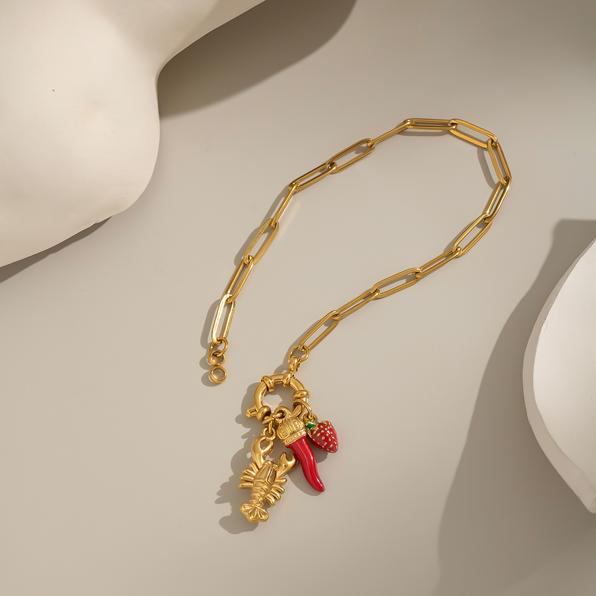 Vacation Beach Style Strawberry Pepper Lobster Bracelet DIY Jewelry Accessories Non-Fading Golden Polished Electroplated Stainless Steel