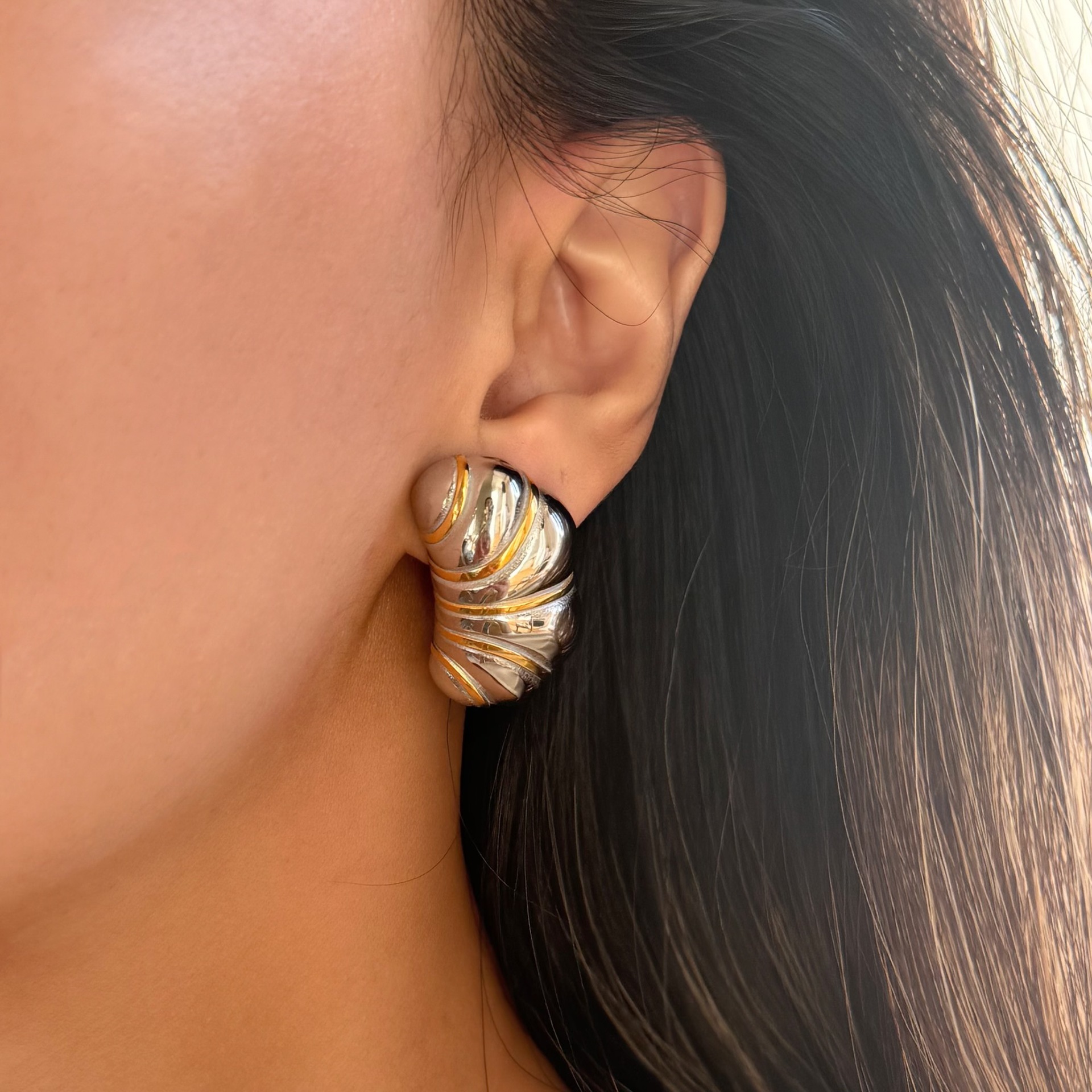 Fashionable Geometric Bohemian Earring Set Titanium Steel Gold Plated Silver Contrast Color Ladies Elegant Style Jewelry Accessories